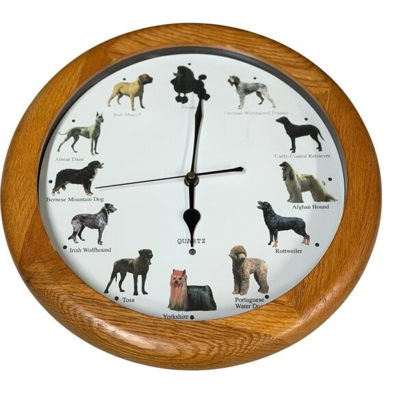 Quartz 13" Dog Breed Wall Clock Wood Frame Barking Chime Decor Tested Working - Picture 1 of 6